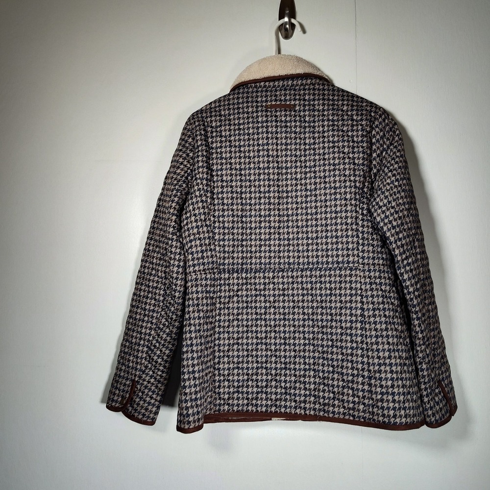 Lauren Ralph Lauren Lightweight Houndstooth Quilted Jacket Faux Sherpa Collar M - Picture 6 of 13